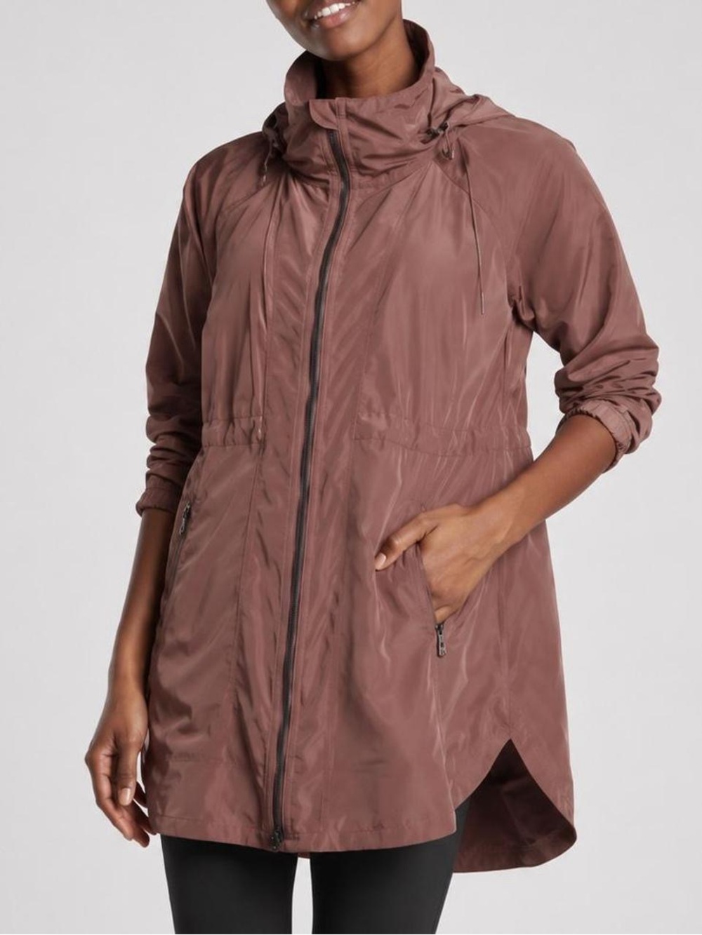Athleta Drip Drop Longline Rain Jacket Hearth Rose Mauve Large